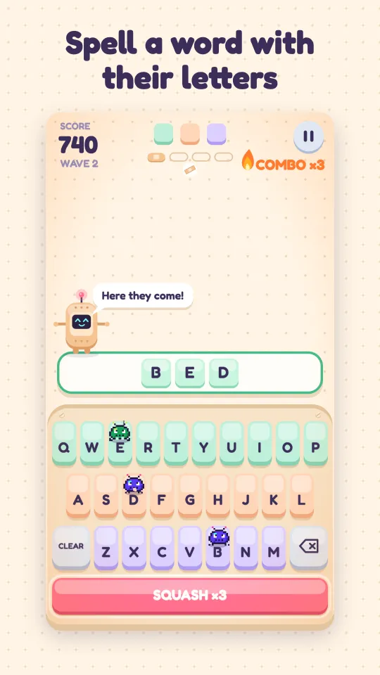 Keybugs: spelling a word with the bugs' letters