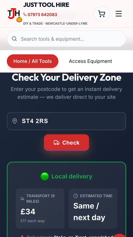 An instant delivery price from a postcode